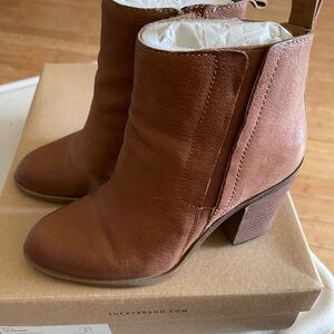 Women Lucky Brand leather booties. Size 6.5M. Dark camel color.